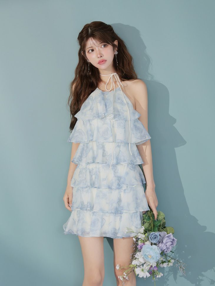 ROBE de FLEURS ローブドフルール シアーローズティアードワンピース ミニドレス fm4502-c