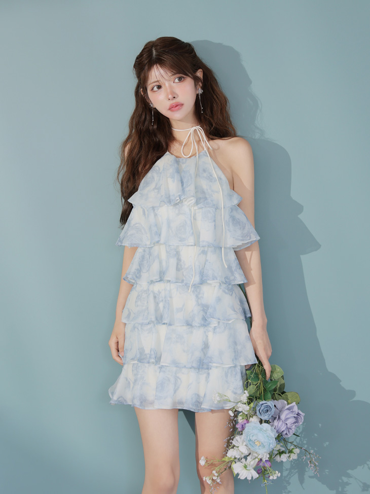 ROBE de FLEURS ローブドフルール シアーローズティアードワンピース ミニドレス fm4502-c