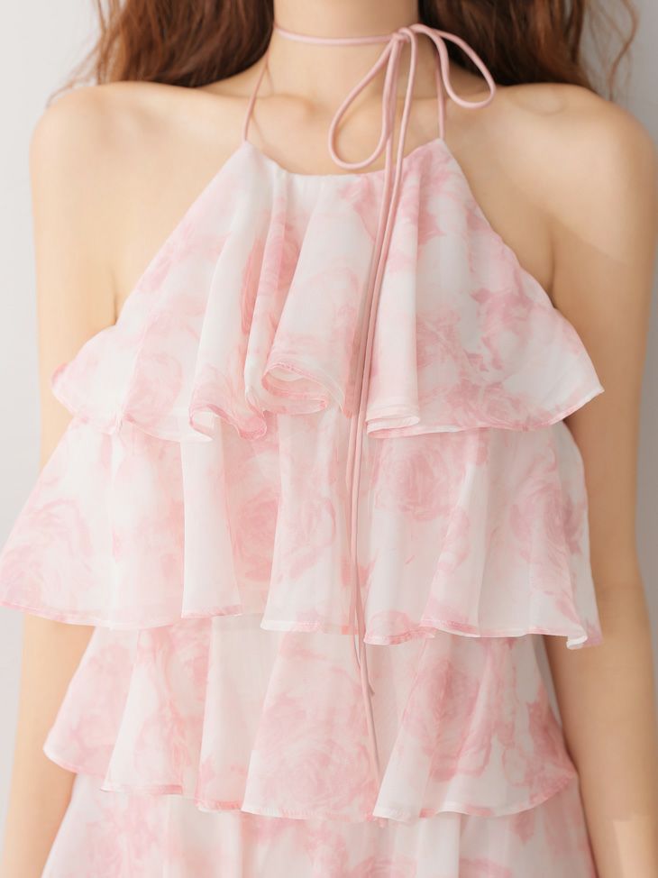 ROBE de FLEURS ローブドフルール シアーローズティアードワンピース ミニドレス fm4502-c