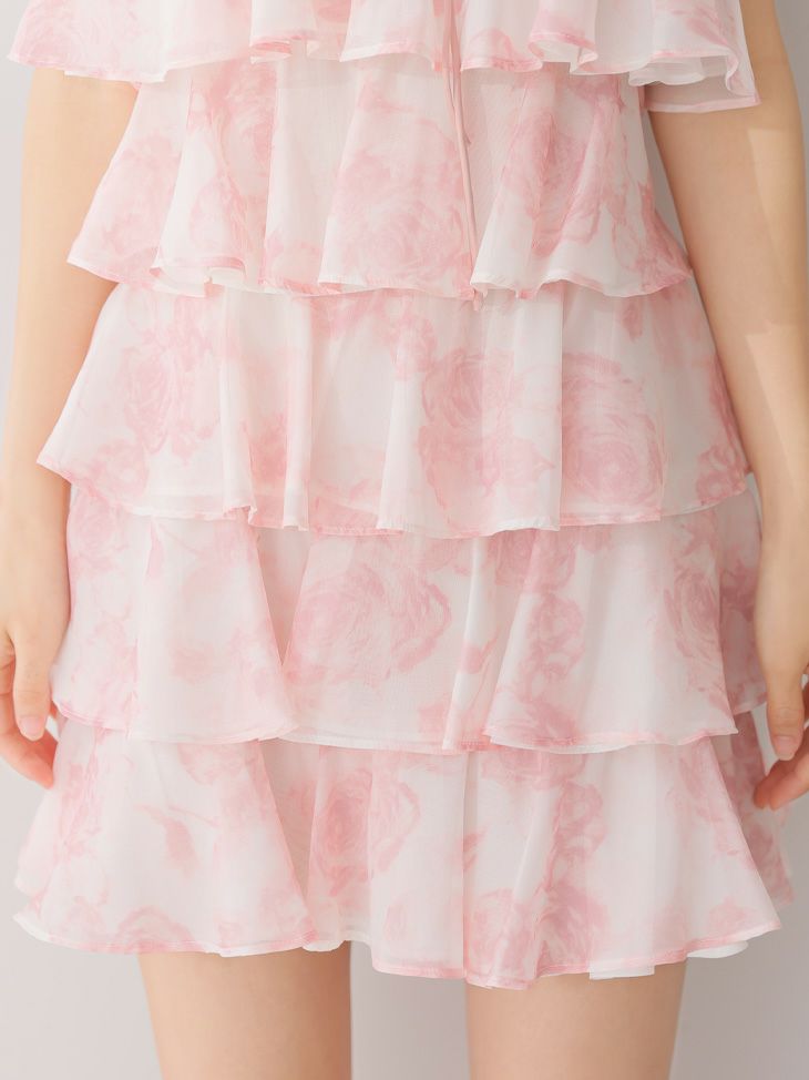 ROBE de FLEURS ローブドフルール シアーローズティアードワンピース ミニドレス fm4502-c