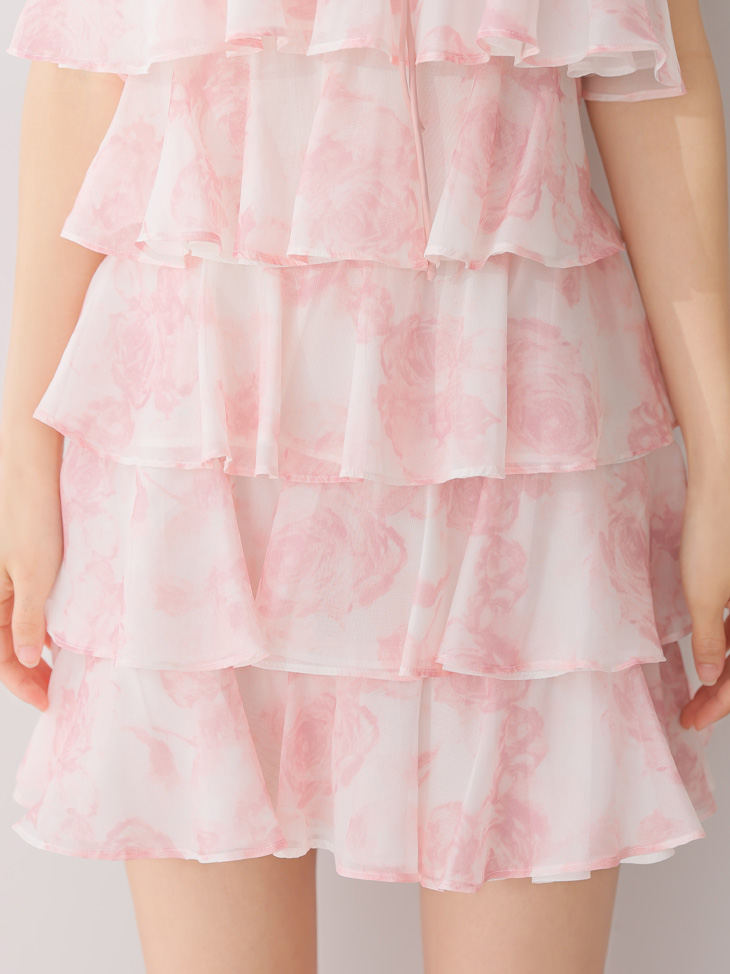 ROBE de FLEURS ローブドフルール シアーローズティアードワンピース ミニドレス fm4502-c