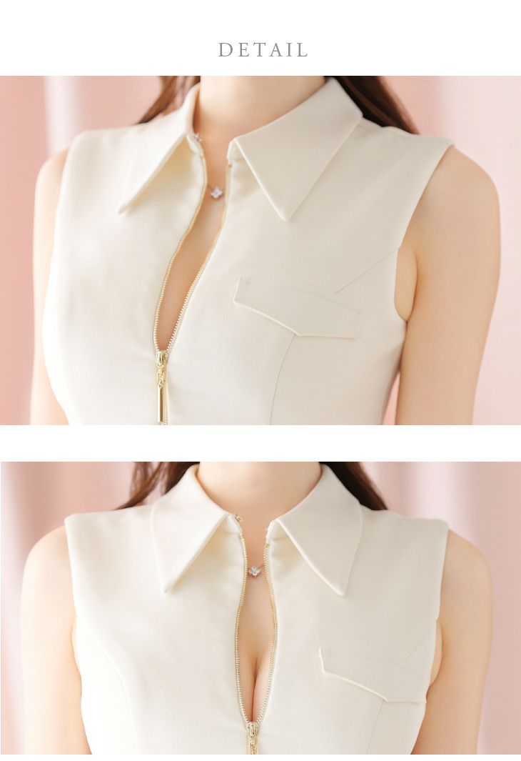 DEA. ディア バイ ローブドフルール センタージップシンプルノースリーブレディキャバドレス de3337