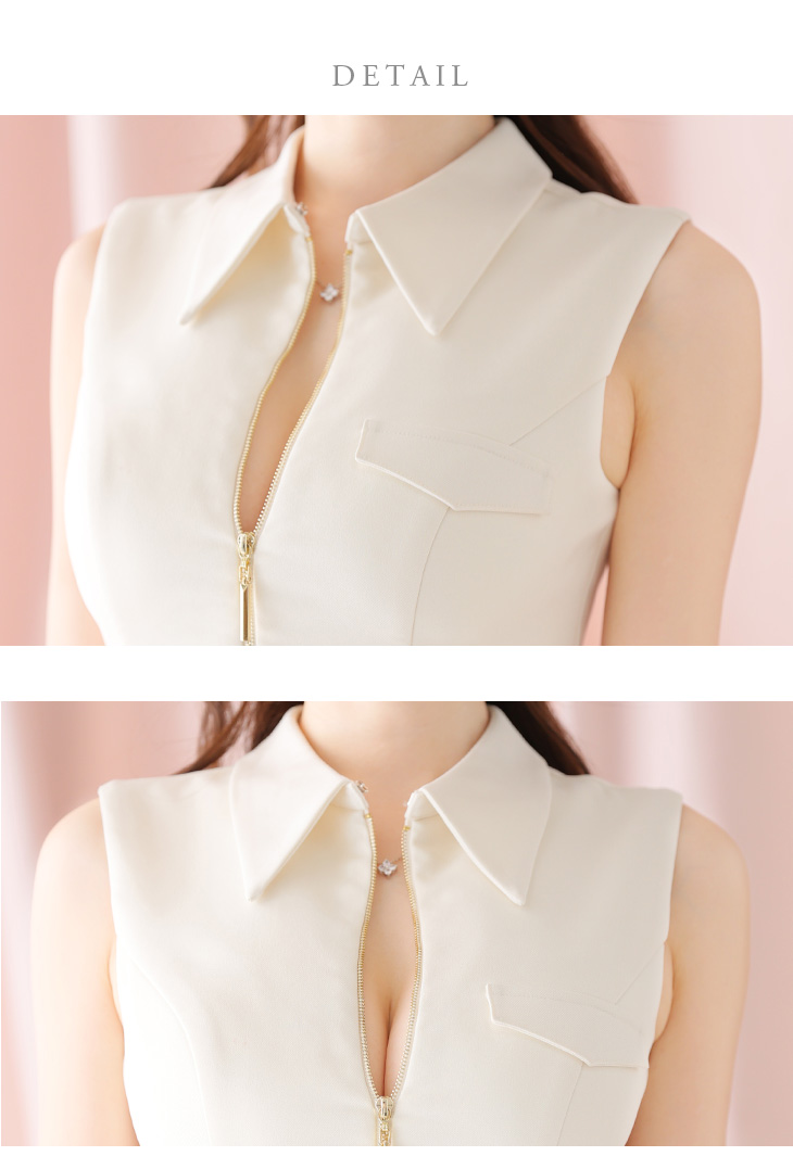 DEA. ディア バイ ローブドフルール センタージップシンプルノースリーブレディキャバドレス de3337