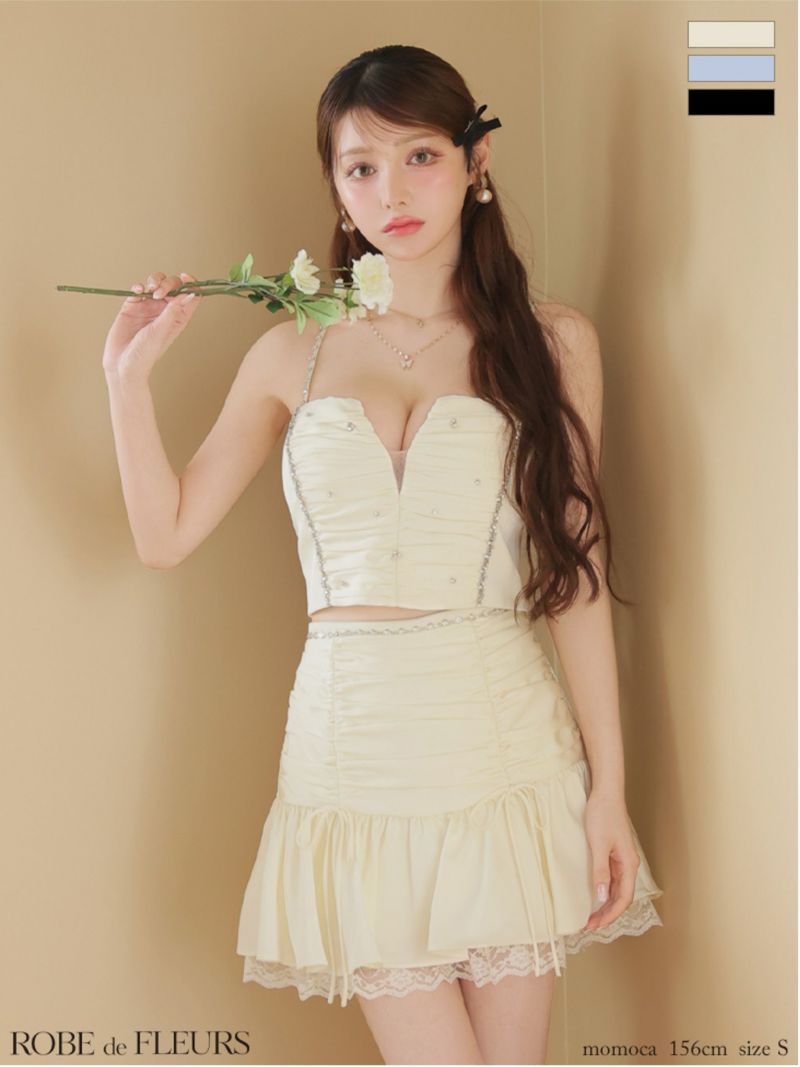 ROBE de FLEURS ローブドフルール サテンビジューレースセットアップミニキャバドレス fm3598-c