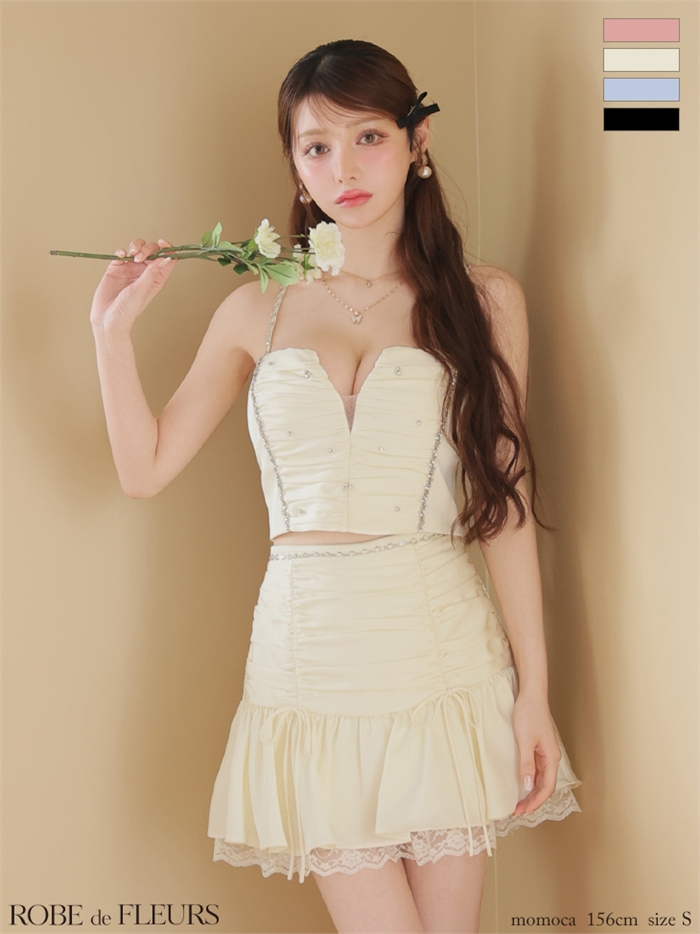 ROBE de FLEURS ローブドフルール サテンビジューレースセットアップミニキャバドレス fm3598-c