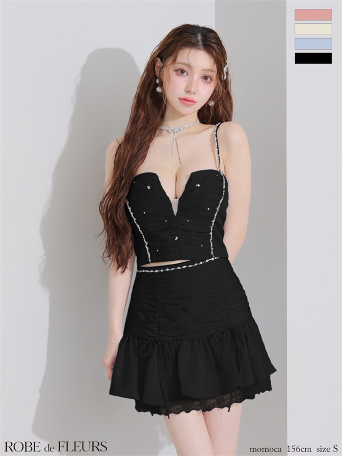 ROBE de FLEURS ローブドフルール サテンビジューレースセットアップミニキャバドレス fm3598-c