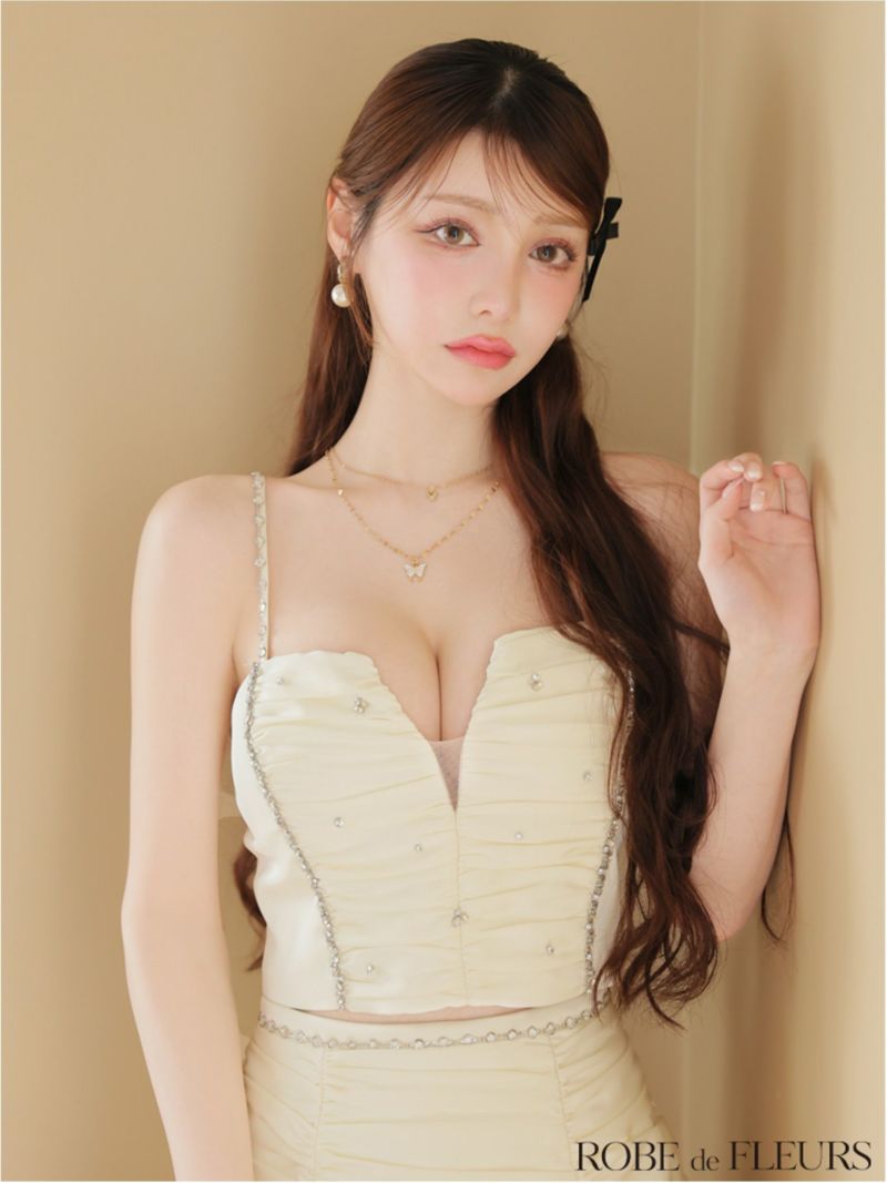 ROBE de FLEURS ローブドフルール サテンビジューレースセットアップミニキャバドレス fm3598-c