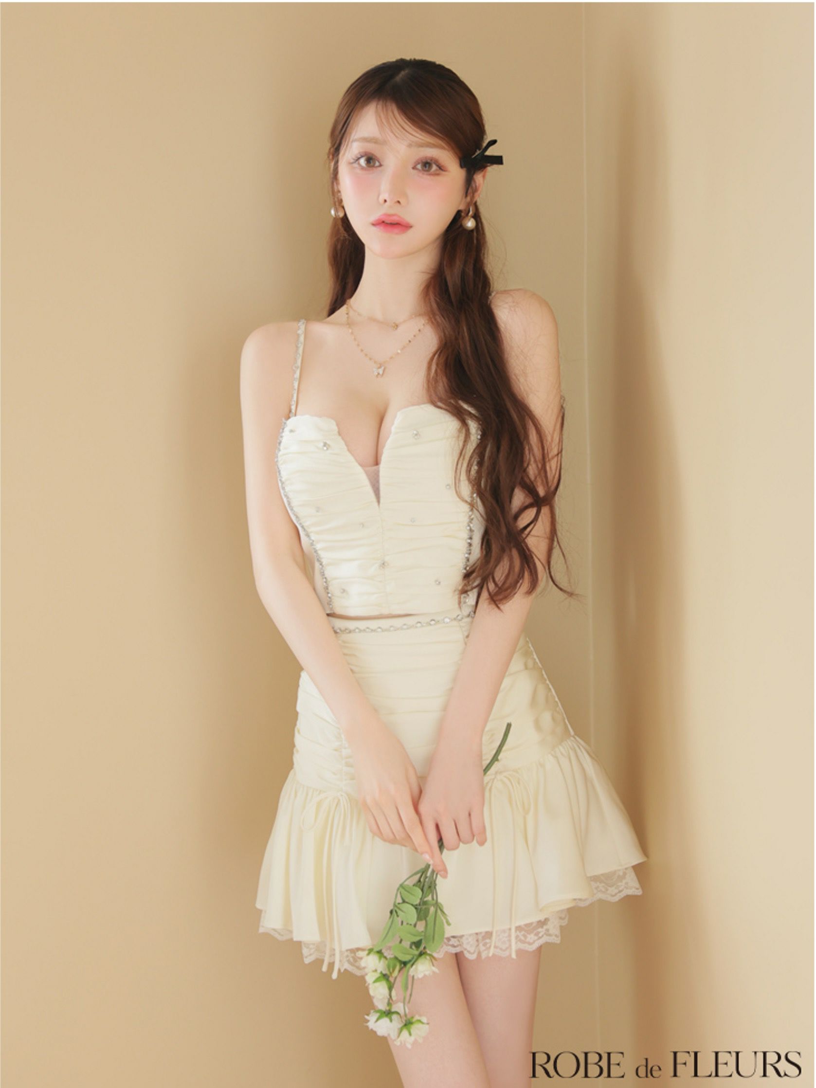 ROBE de FLEURS ローブドフルール サテンビジューレースセットアップミニキャバドレス fm3598-c