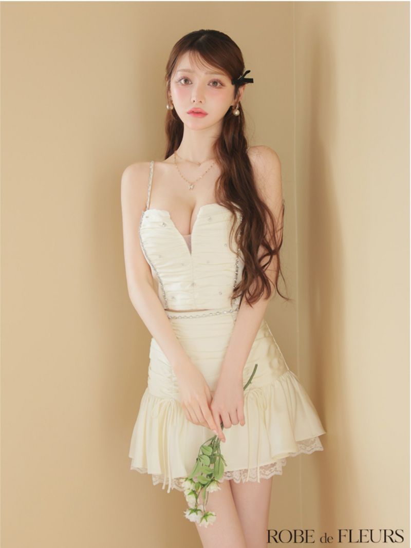 ROBE de FLEURS ローブドフルール サテンビジューレースセットアップミニキャバドレス fm3598-c