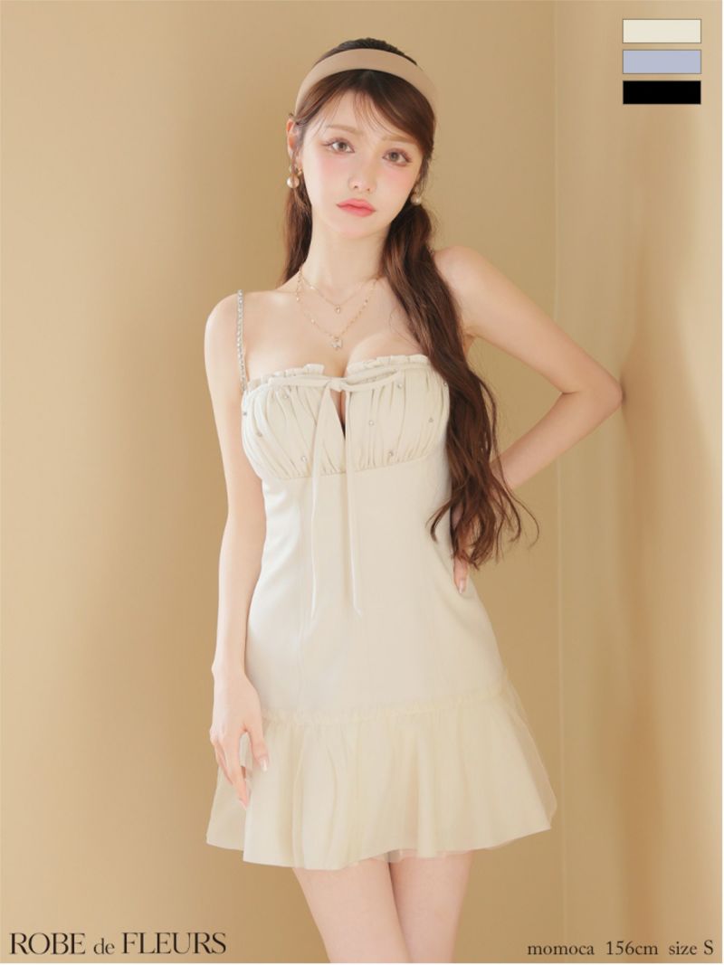 ROBE de FLEURS ローブドフルール バストカットリボンビジューミニキャバドレス fm4115-c