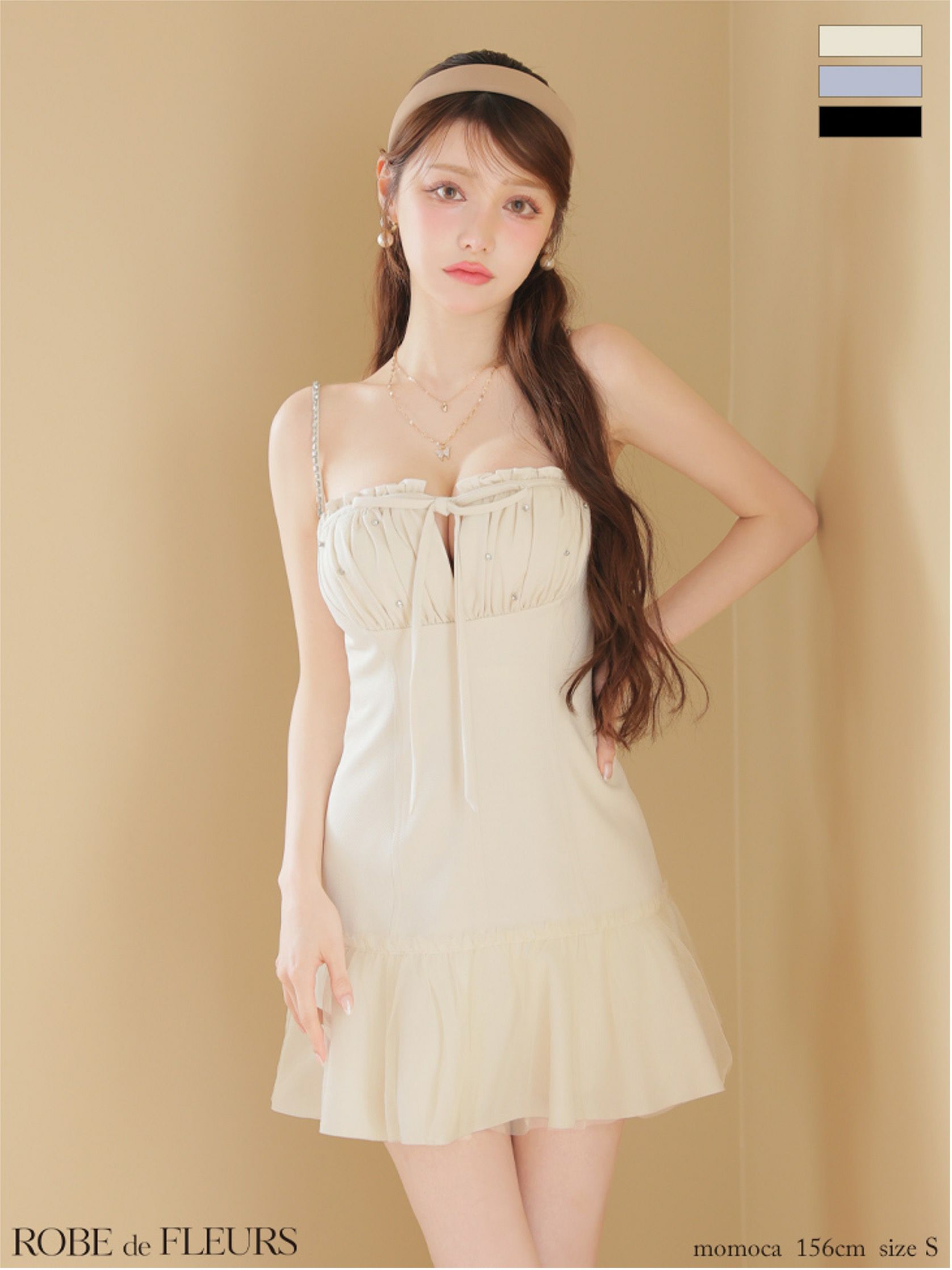 ROBE de FLEURS ローブドフルール バストカットリボンビジューミニキャバドレス fm4115-c