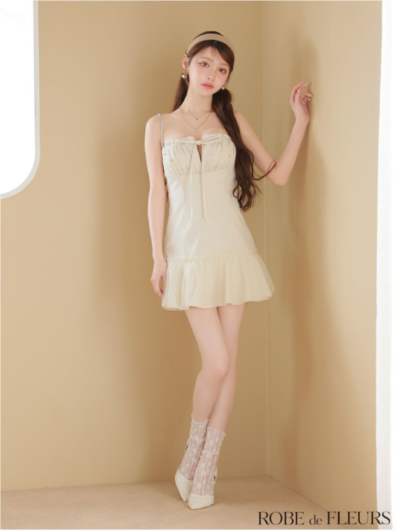 ROBE de FLEURS ローブドフルール バストカットリボンビジューミニキャバドレス fm4115-c