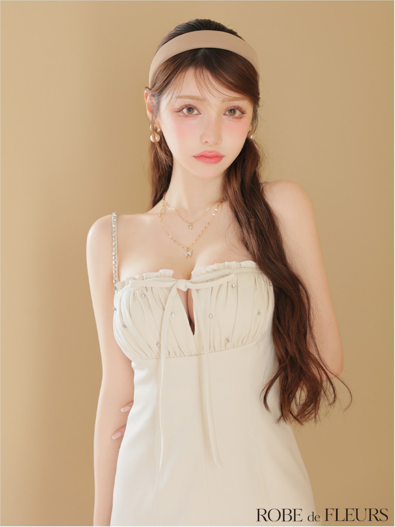 ROBE de FLEURS ローブドフルール バストカットリボンビジューミニキャバドレス fm4115-c