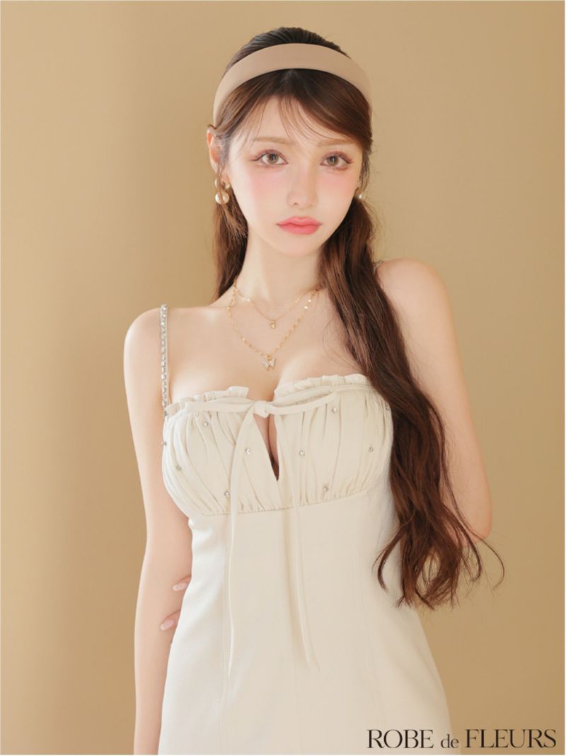 ROBE de FLEURS ローブドフルール バストカットリボンビジューミニキャバドレス fm4115-c