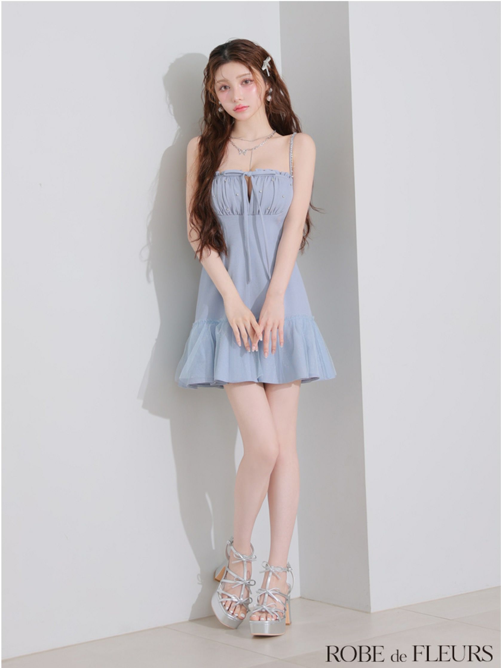 ROBE de FLEURS ローブドフルール バストカットリボンビジューミニキャバドレス fm4115-c