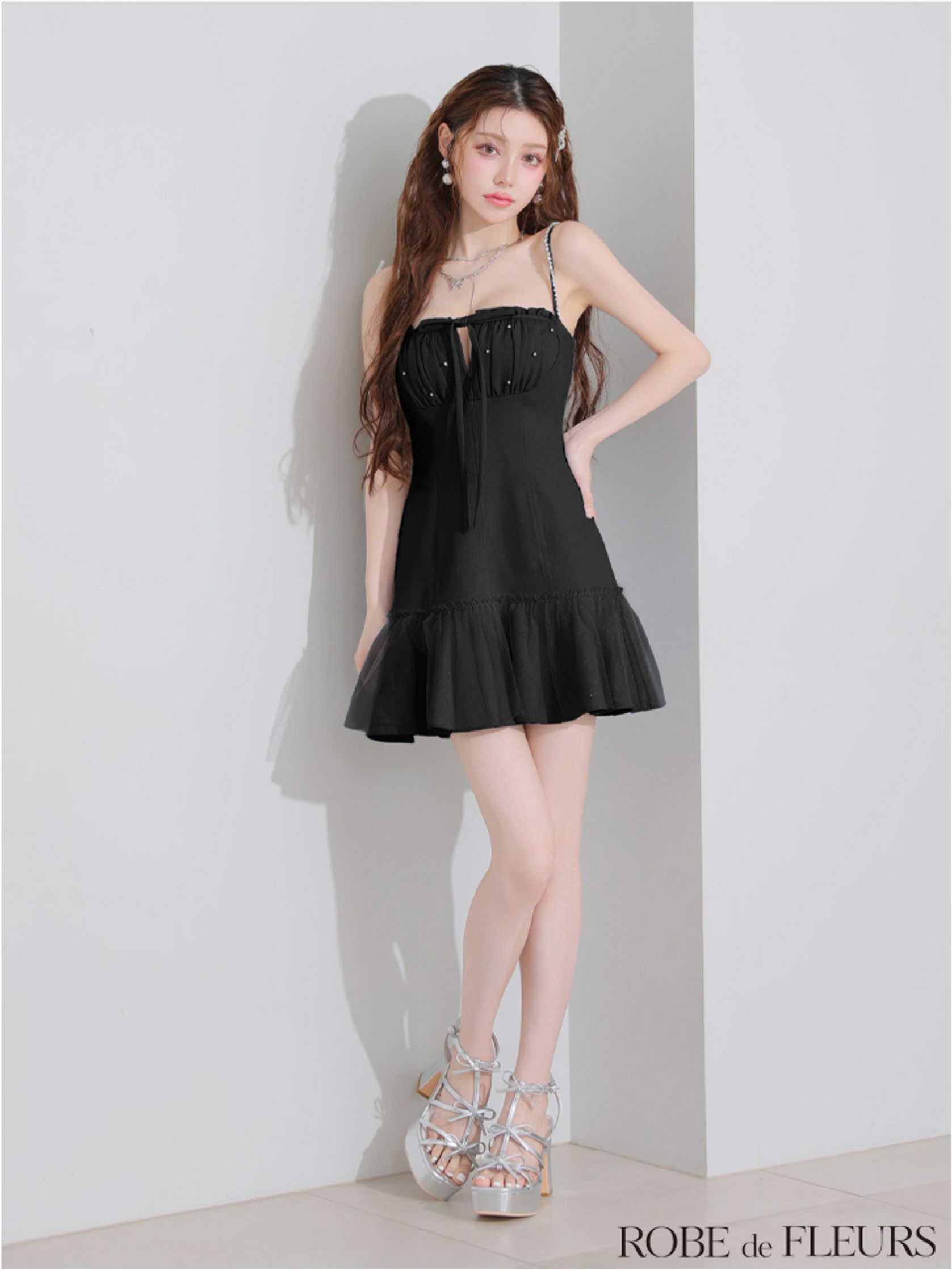 ROBE de FLEURS ローブドフルール バストカットリボンビジューミニキャバドレス fm4115-c