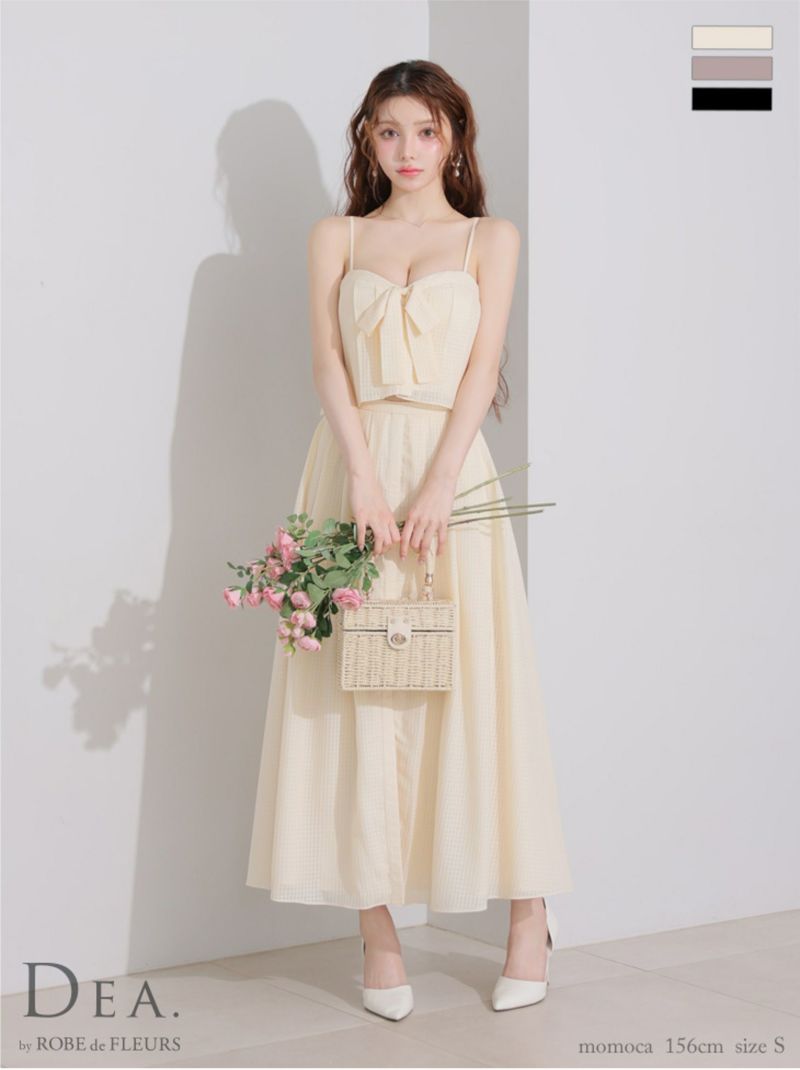 DEA. ディア バイ ローブドフルール バストリボンスリットフレアセットアップフレアロングキャバドレス de3929-c