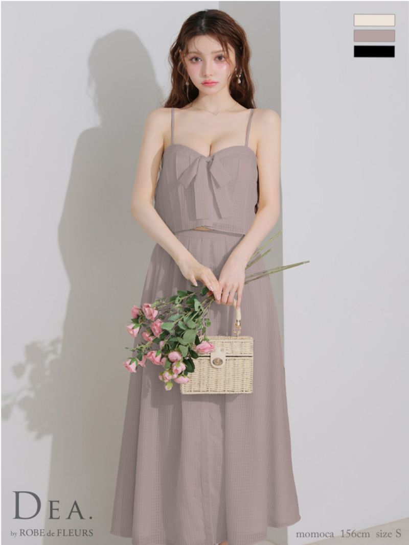DEA. ディア バイ ローブドフルール バストリボンスリットフレアセットアップフレアロングキャバドレス de3929-c