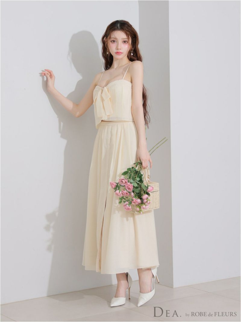 DEA. ディア バイ ローブドフルール バストリボンスリットフレアセットアップフレアロングキャバドレス de3929-c