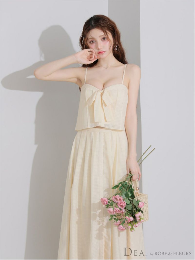 DEA. ディア バイ ローブドフルール バストリボンスリットフレアセットアップフレアロングキャバドレス de3929-c