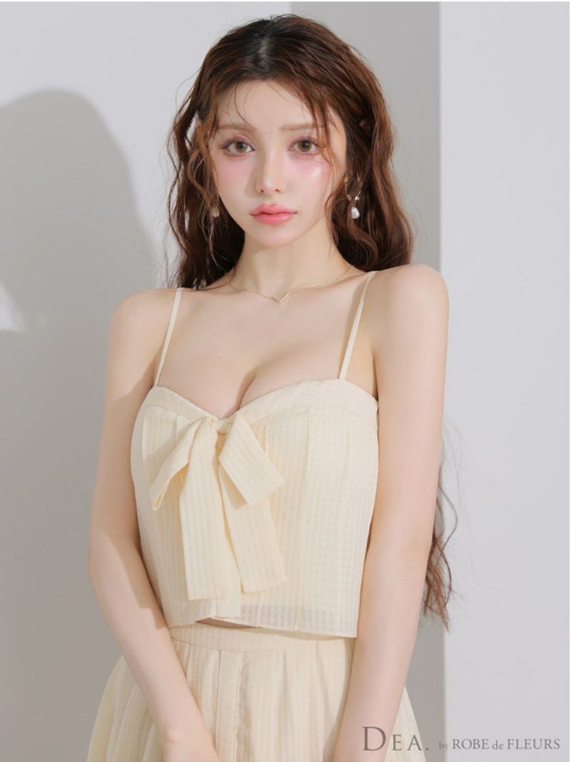 DEA. ディア バイ ローブドフルール バストリボンスリットフレアセットアップフレアロングキャバドレス de3929-c