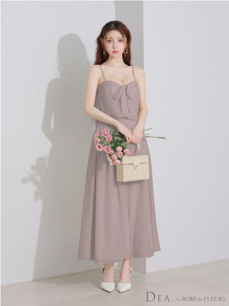 DEA. ディア バイ ローブドフルール バストリボンスリットフレアセットアップフレアロングキャバドレス de3929-c