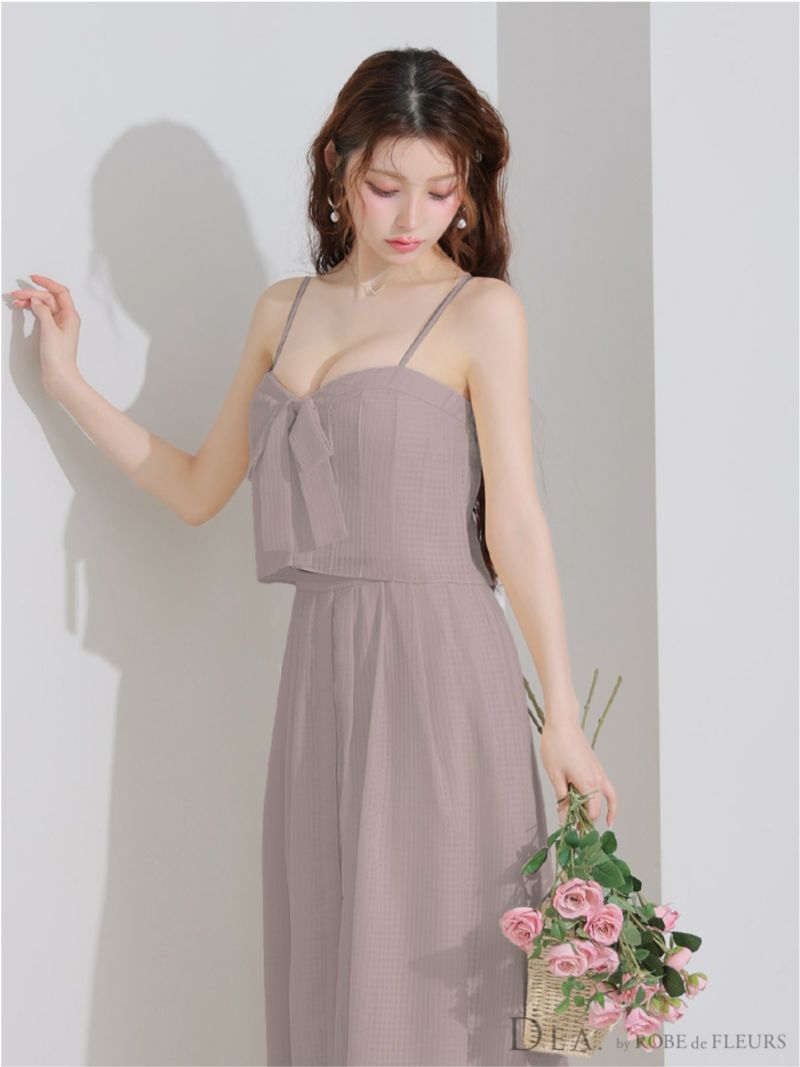 DEA. ディア バイ ローブドフルール バストリボンスリットフレアセットアップフレアロングキャバドレス de3929-c