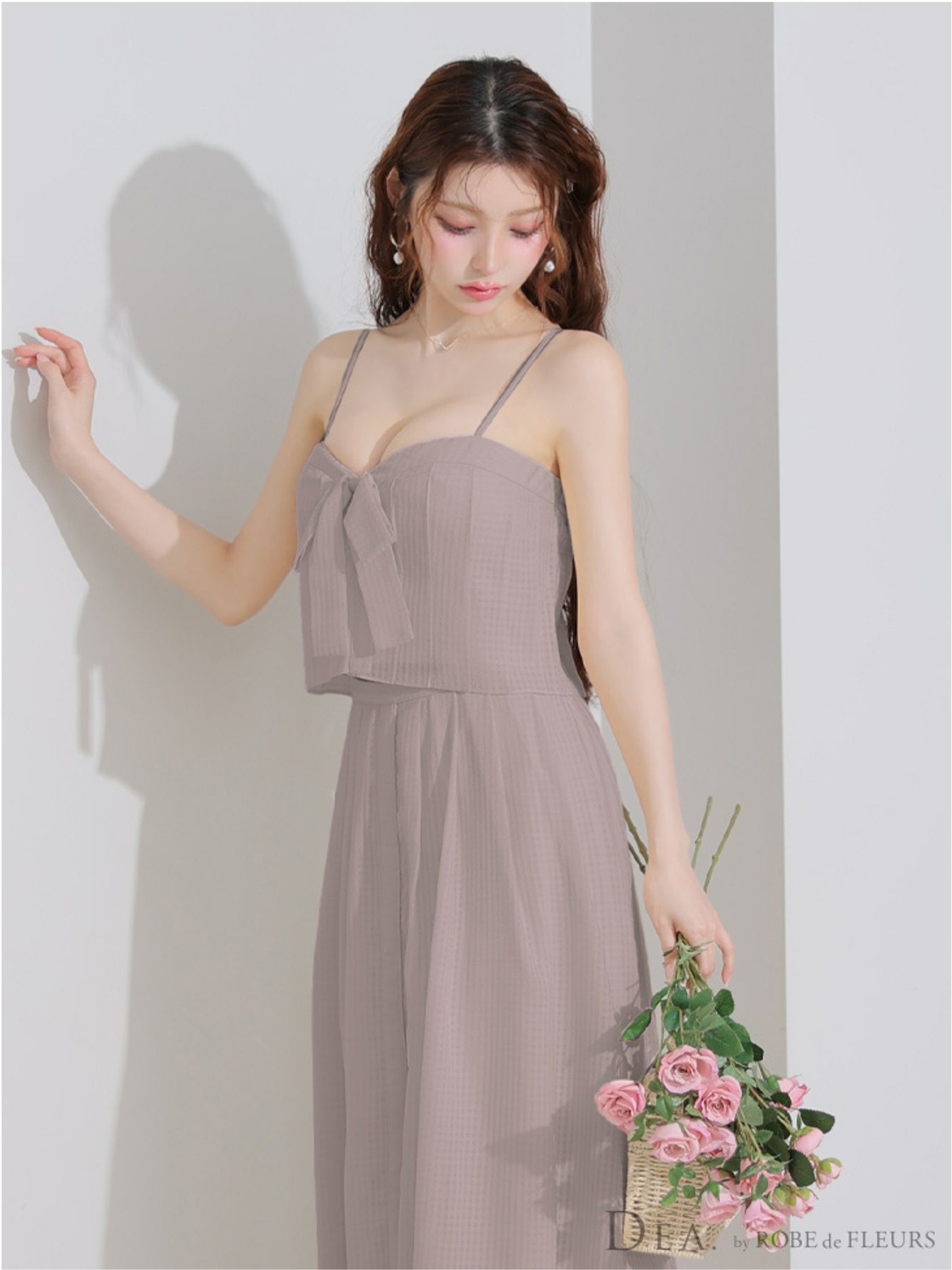 DEA. ディア バイ ローブドフルール バストリボンスリットフレアセットアップフレアロングキャバドレス de3929-c
