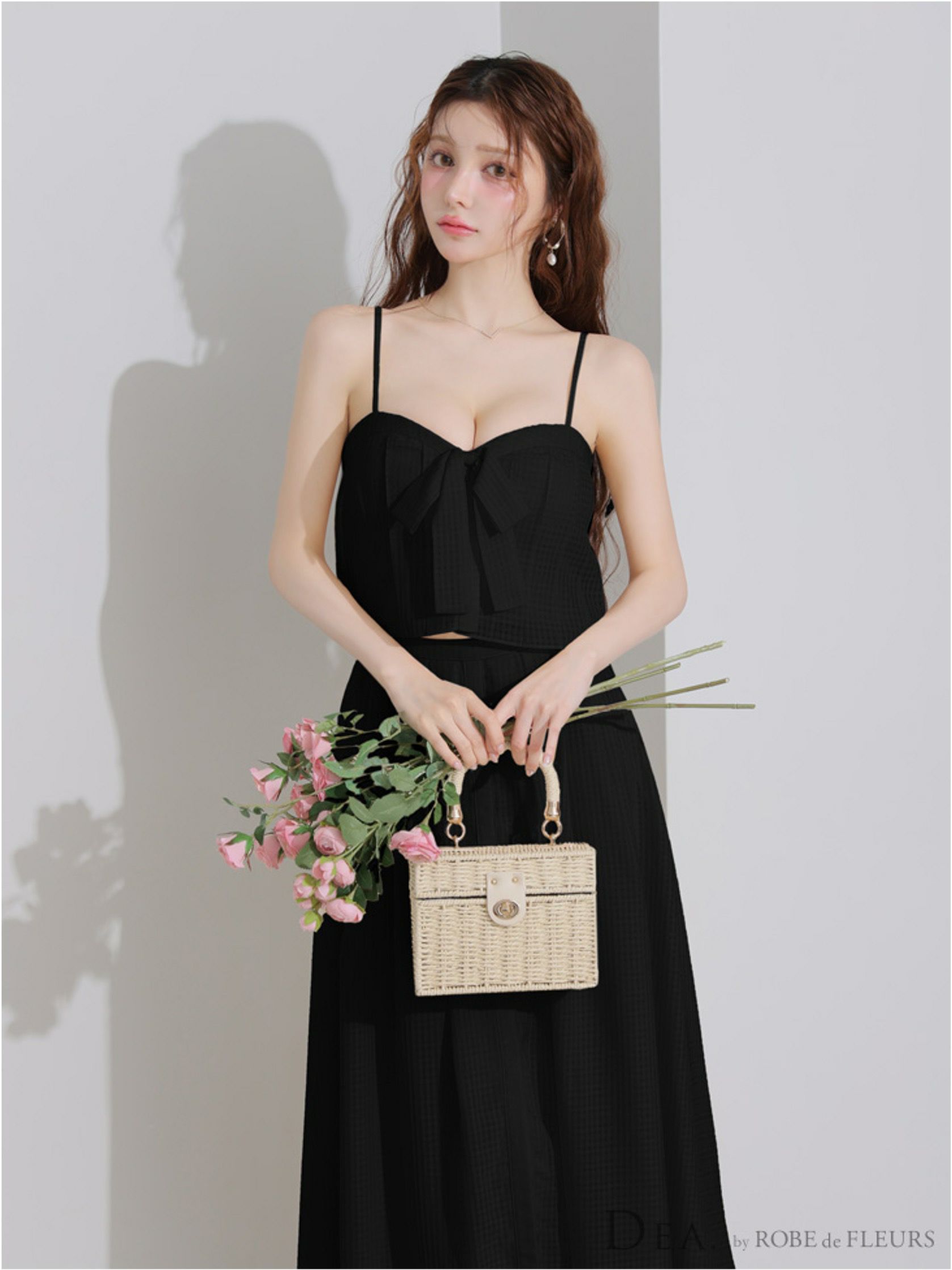 DEA. ディア バイ ローブドフルール バストリボンスリットフレアセットアップフレアロングキャバドレス de3929-c