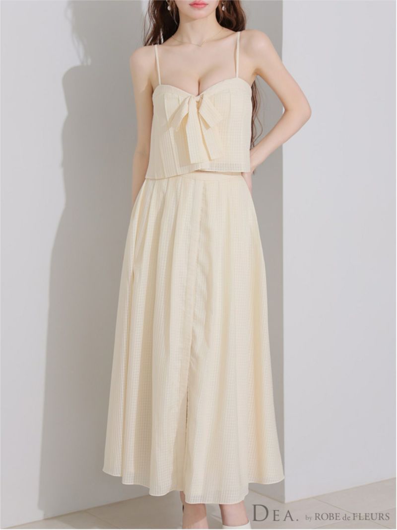 DEA. ディア バイ ローブドフルール バストリボンスリットフレアセットアップフレアロングキャバドレス de3929-c