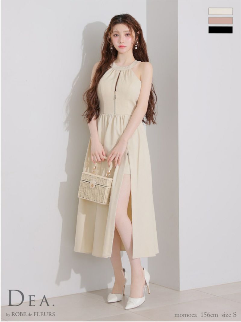 DEA. ディア バイ ローブドフルール ホルターリボンバストジップフレアロングキャバドレス de3935-c