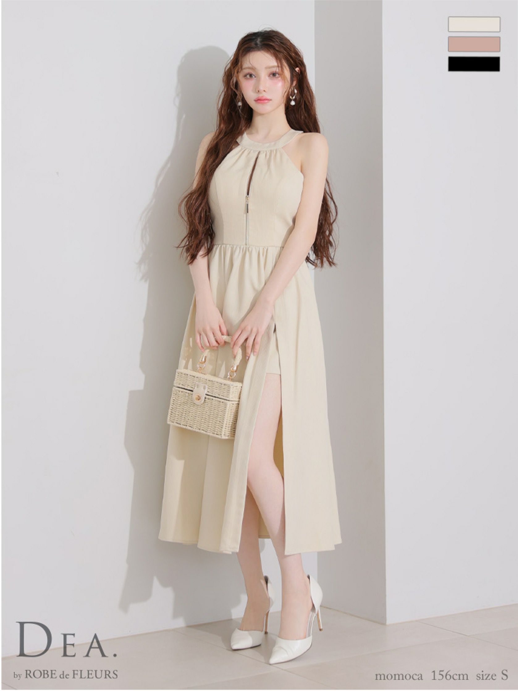 DEA. ディア バイ ローブドフルール ホルターリボンバストジップフレアロングキャバドレス de3935-c