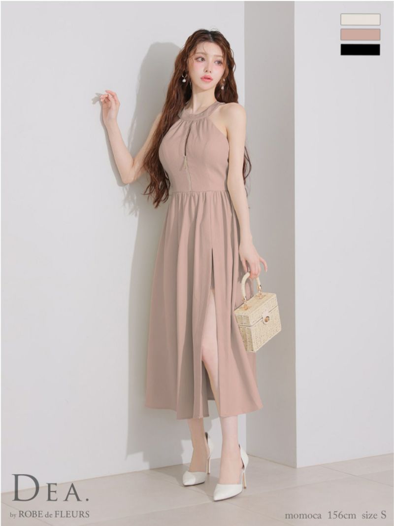 DEA. ディア バイ ローブドフルール ホルターリボンバストジップフレアロングキャバドレス de3935-c