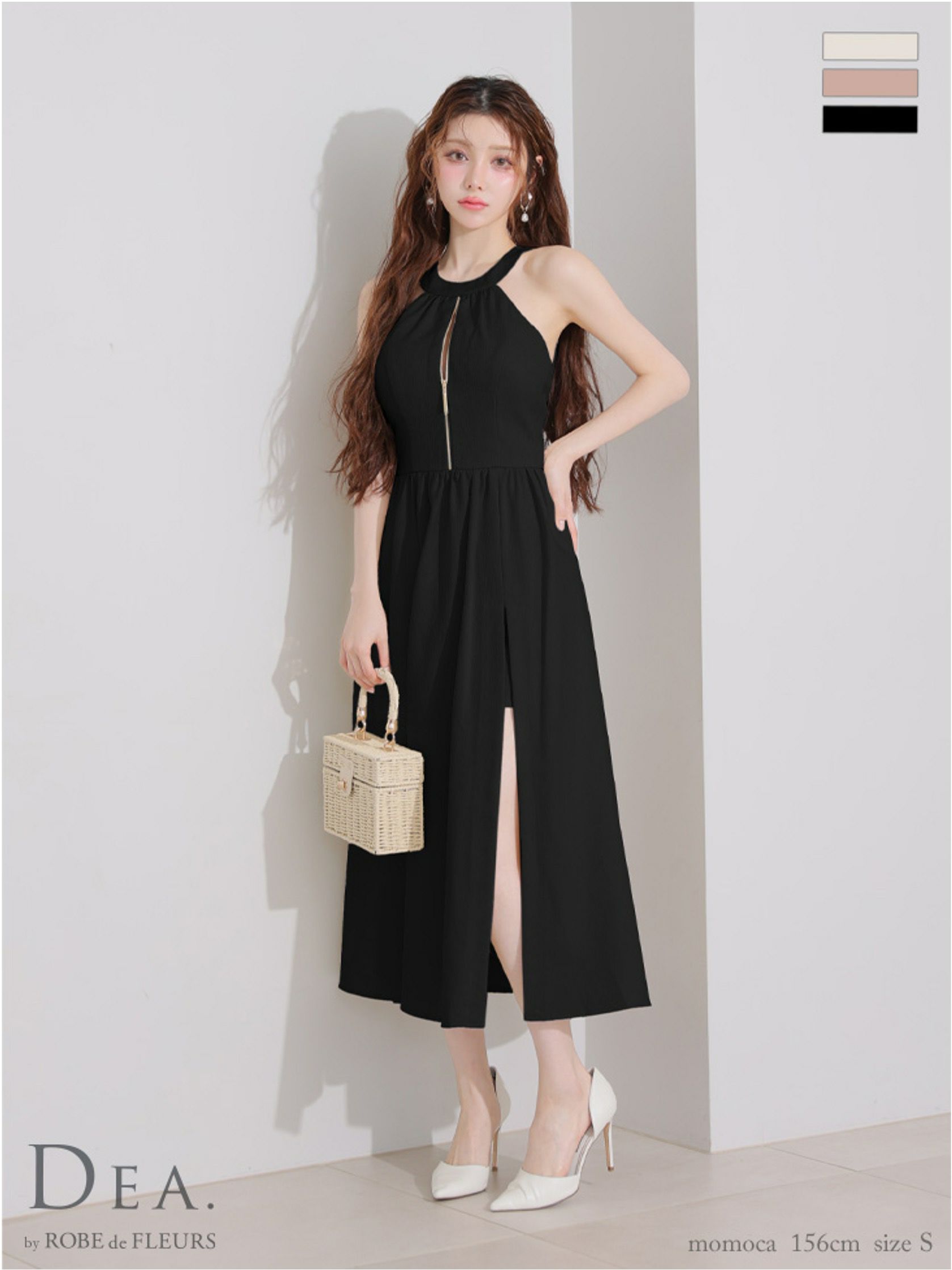 DEA. ディア バイ ローブドフルール ホルターリボンバストジップフレアロングキャバドレス de3935-c