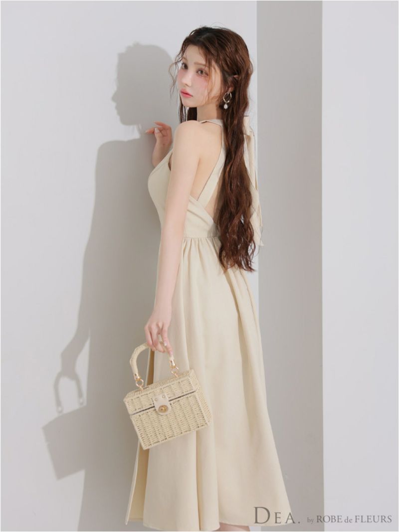 DEA. ディア バイ ローブドフルール ホルターリボンバストジップフレアロングキャバドレス de3935-c