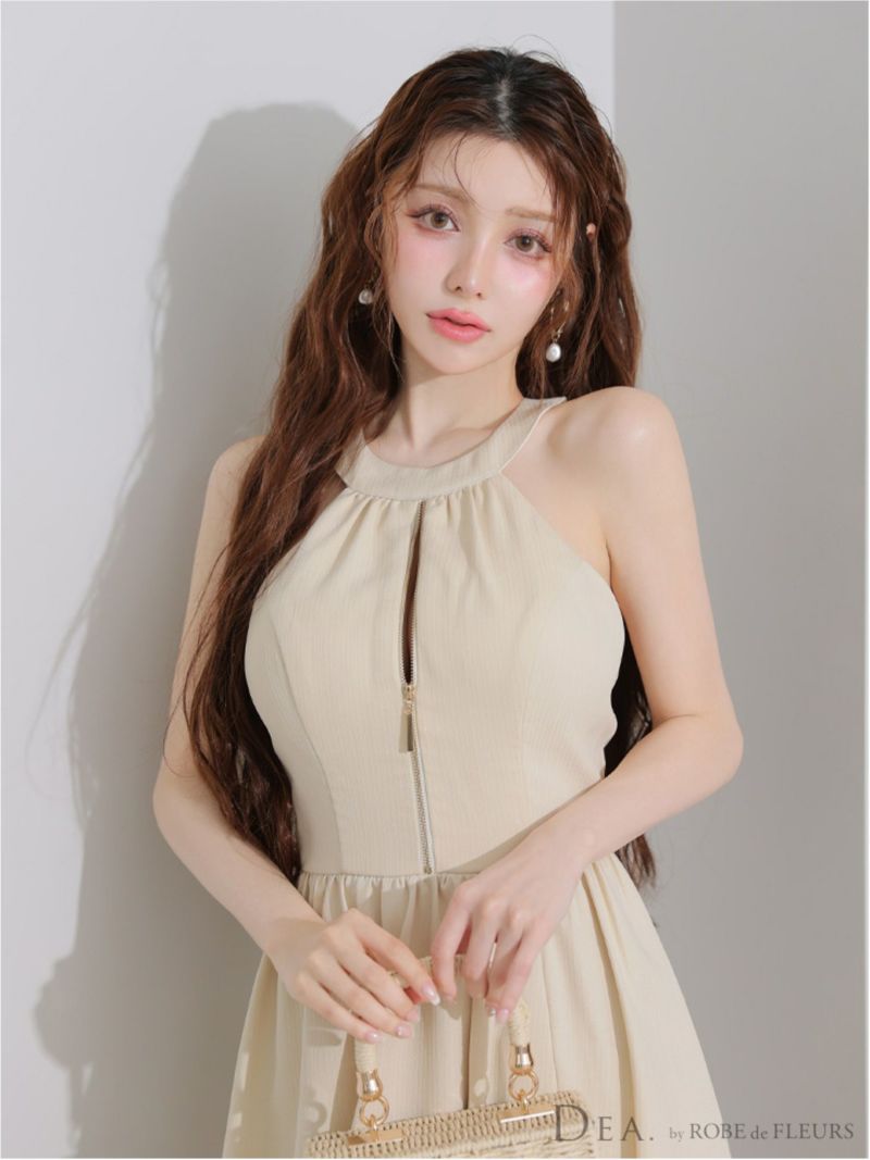 DEA. ディア バイ ローブドフルール ホルターリボンバストジップフレアロングキャバドレス de3935-c