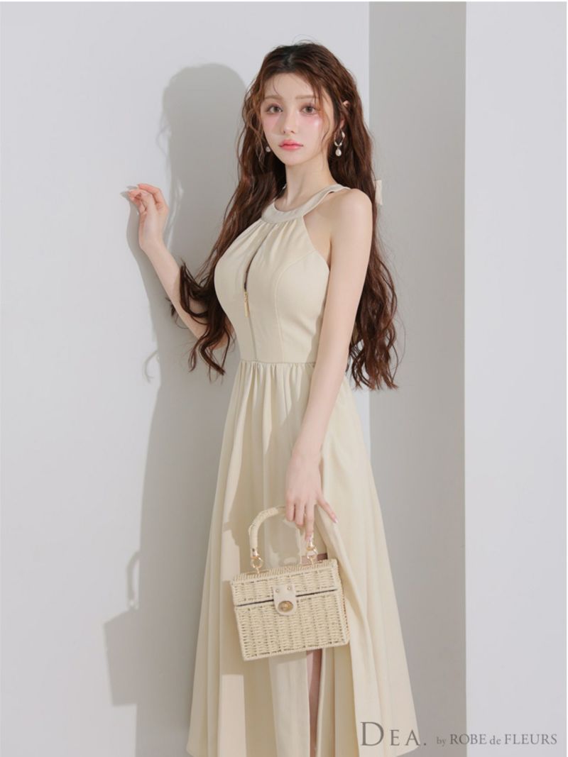 DEA. ディア バイ ローブドフルール ホルターリボンバストジップフレアロングキャバドレス de3935-c