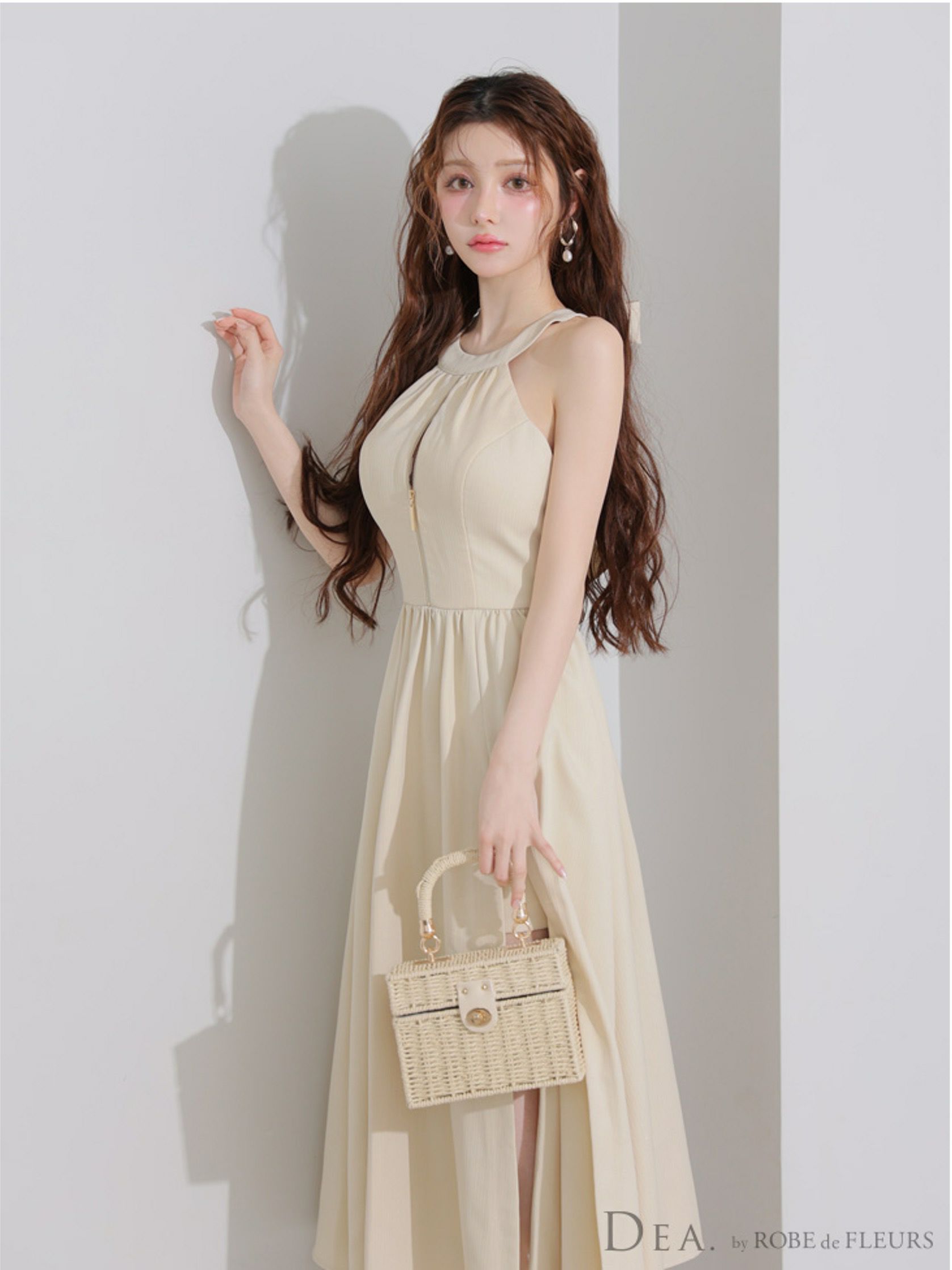 DEA. ディア バイ ローブドフルール ホルターリボンバストジップフレアロングキャバドレス de3935-c