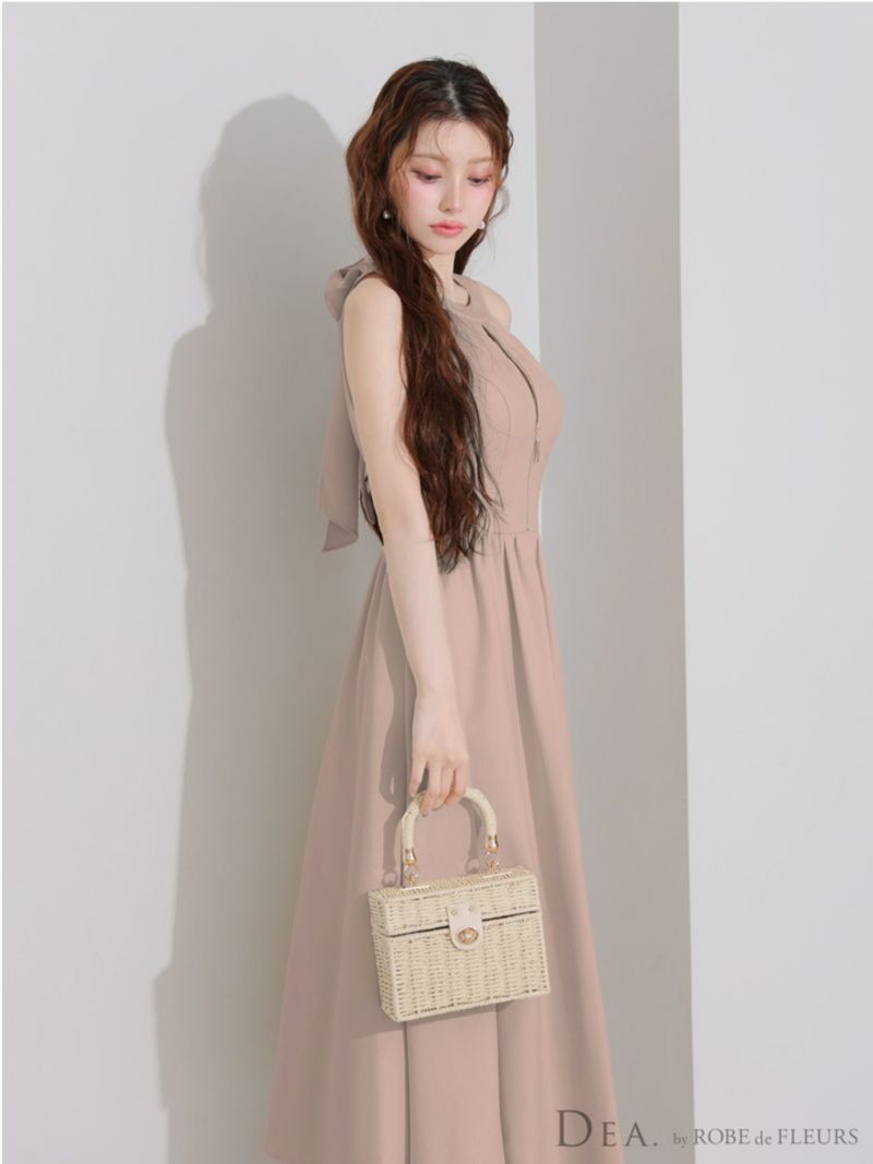 DEA. ディア バイ ローブドフルール ホルターリボンバストジップフレアロングキャバドレス de3935-c