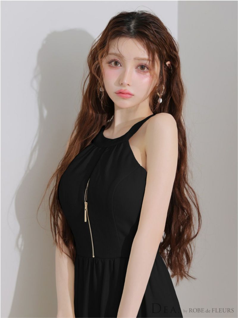 DEA. ディア バイ ローブドフルール ホルターリボンバストジップフレアロングキャバドレス de3935-c