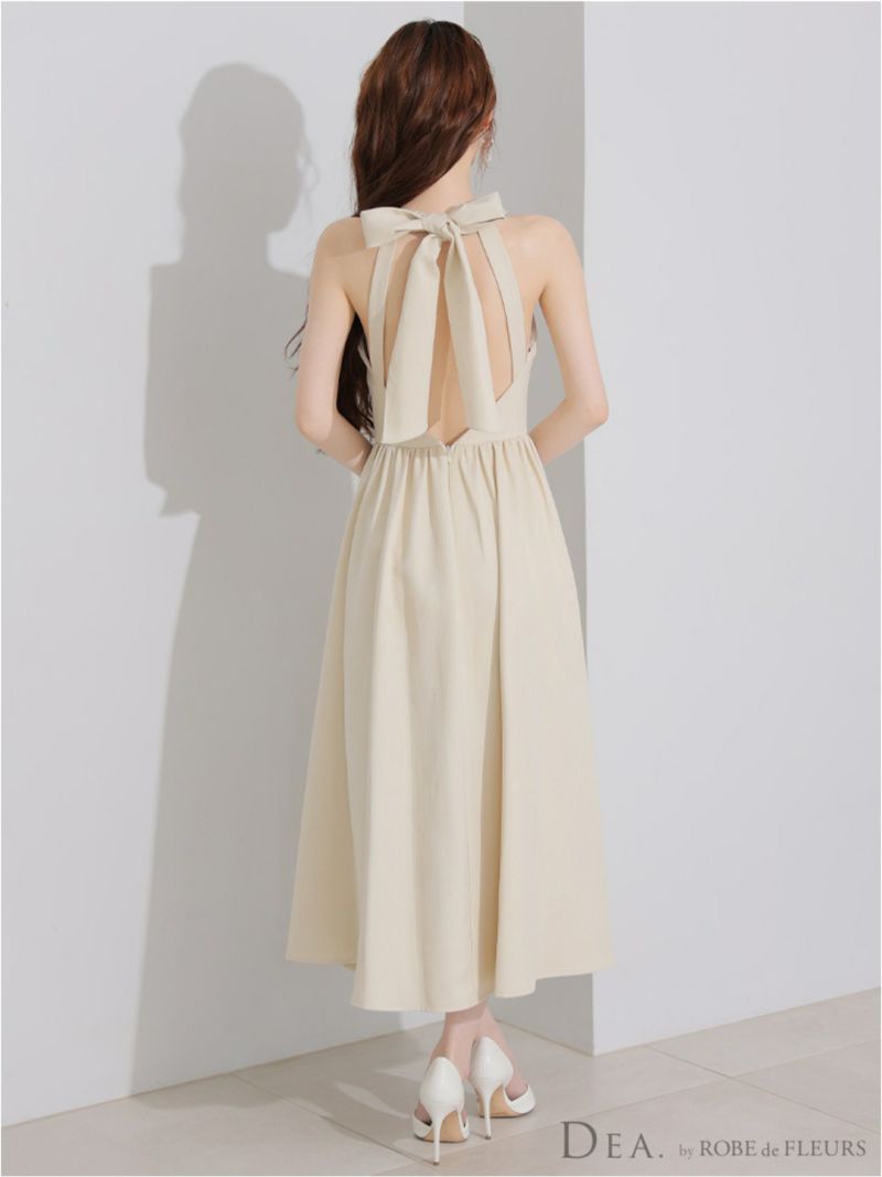 DEA. ディア バイ ローブドフルール ホルターリボンバストジップフレアロングキャバドレス de3935-c