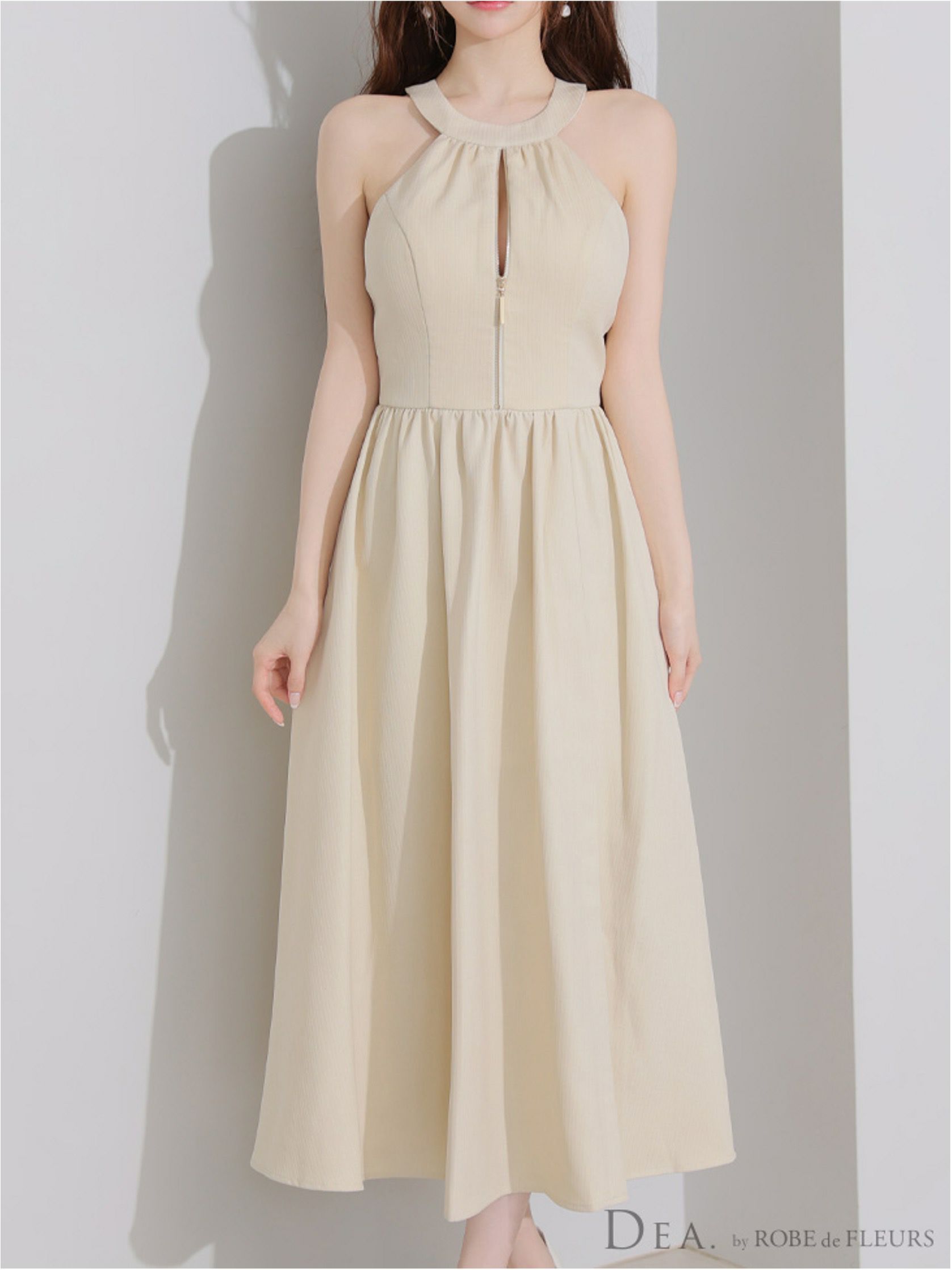 DEA. ディア バイ ローブドフルール ホルターリボンバストジップフレアロングキャバドレス de3935-c