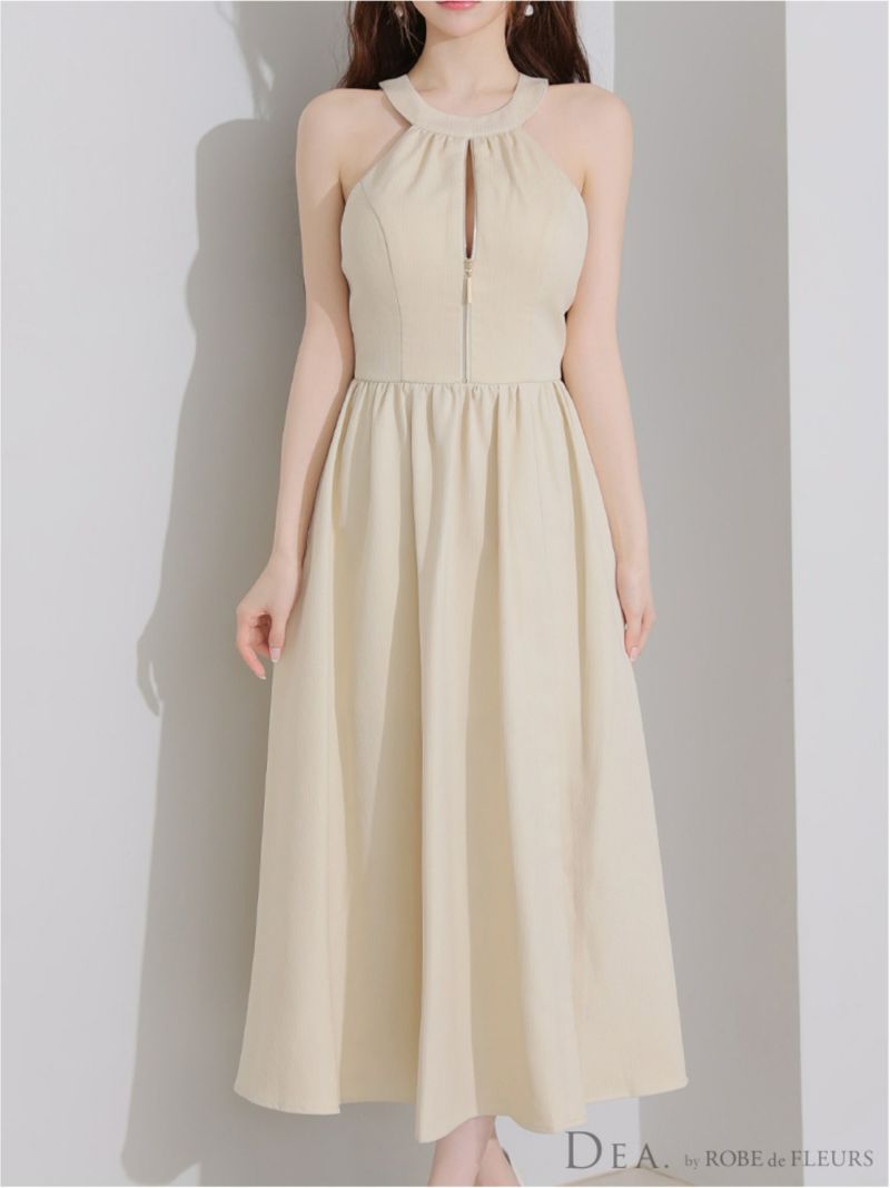 DEA. ディア バイ ローブドフルール ホルターリボンバストジップフレアロングキャバドレス de3935-c