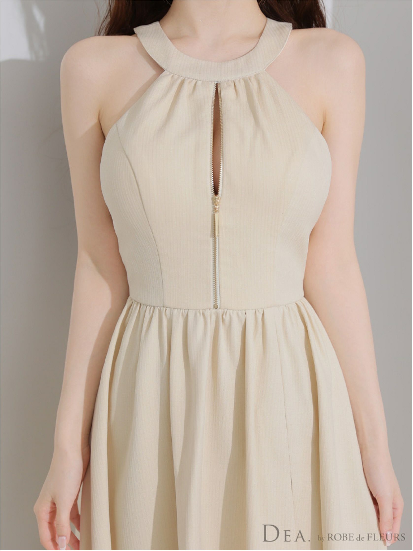 DEA. ディア バイ ローブドフルール ホルターリボンバストジップフレアロングキャバドレス de3935-c