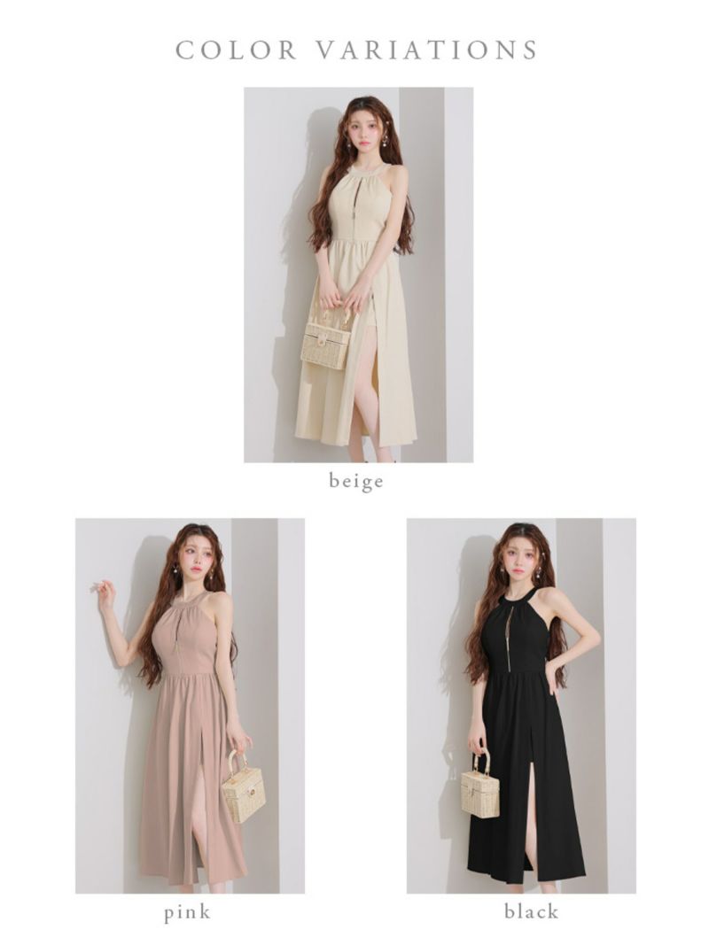 DEA. ディア バイ ローブドフルール ホルターリボンバストジップフレアロングキャバドレス de3935-c