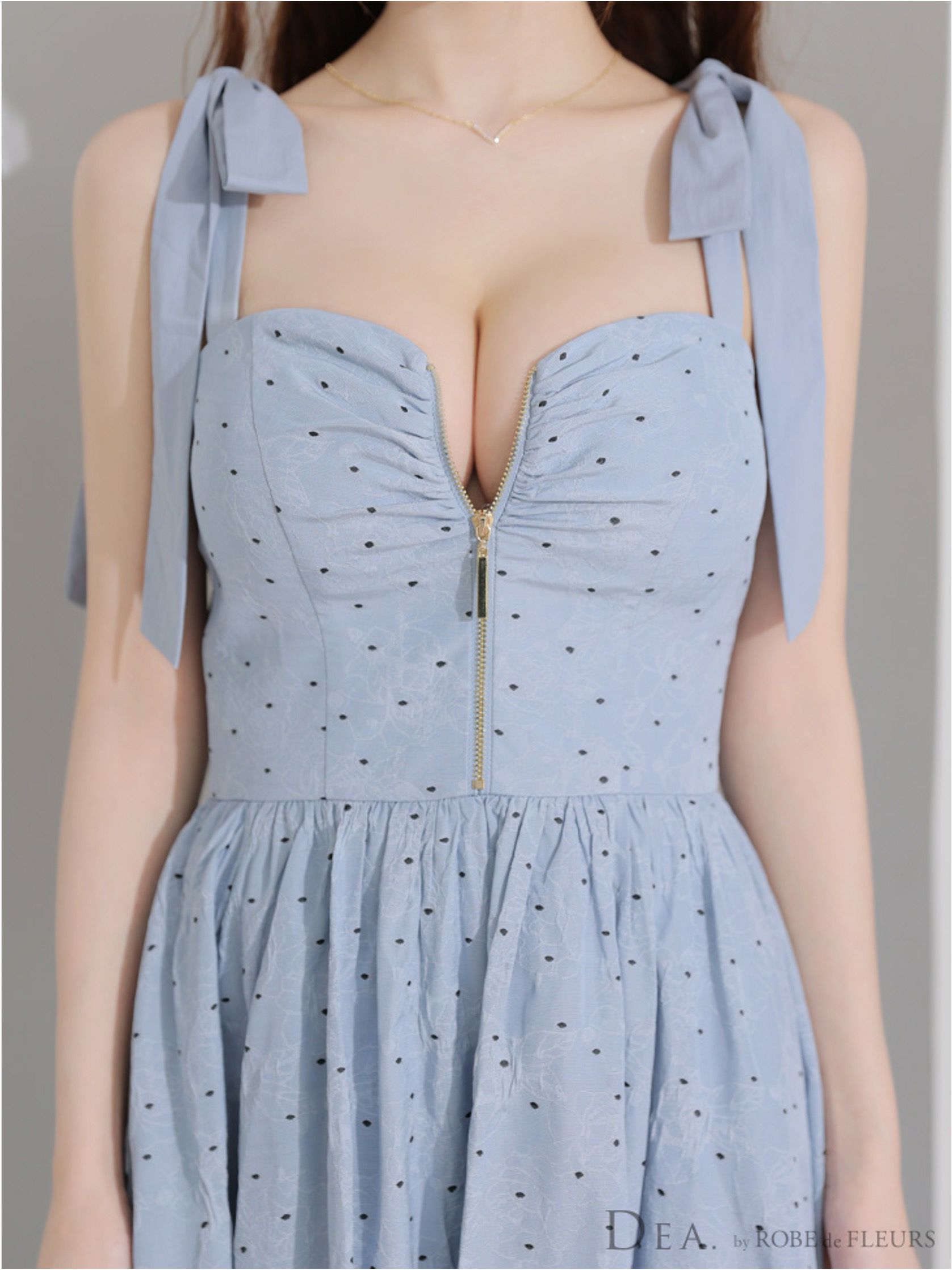  DEA. ディア バイ ローブドフルール ショルダーリボンドットフレアロングキャバドレス de4200-c