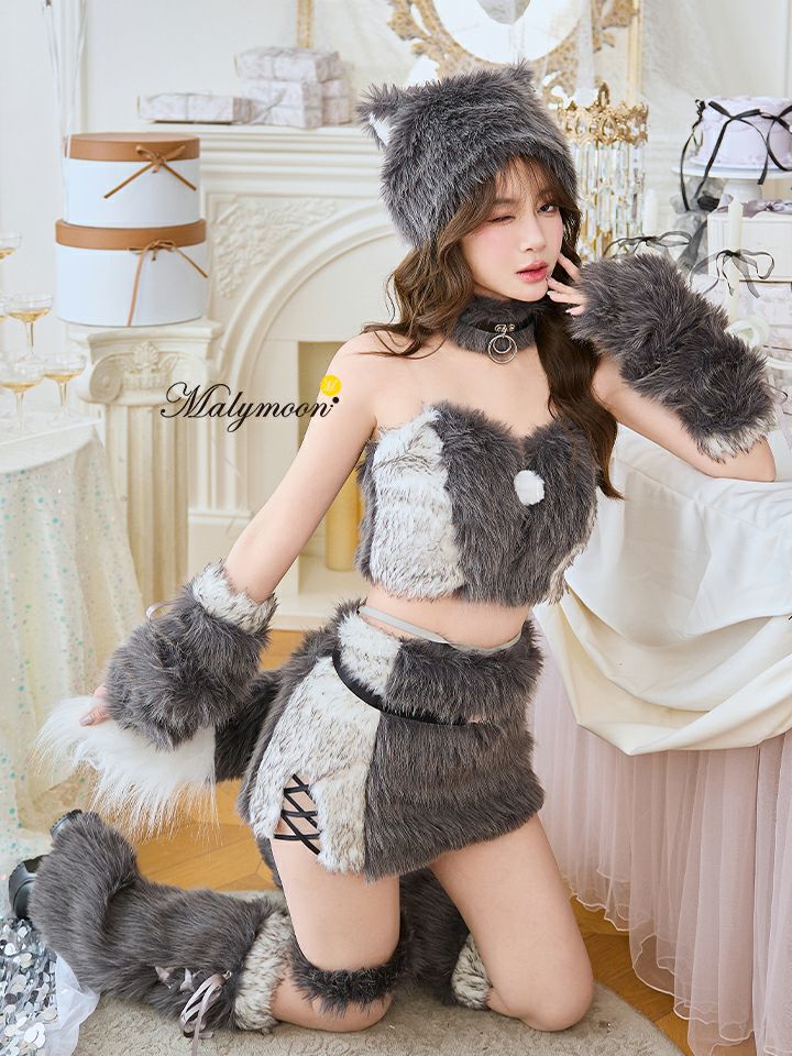 【10点セット】Malymoon マリームーン ファーエッジクロスウルフ  [グレー/ベージュ] ml10274