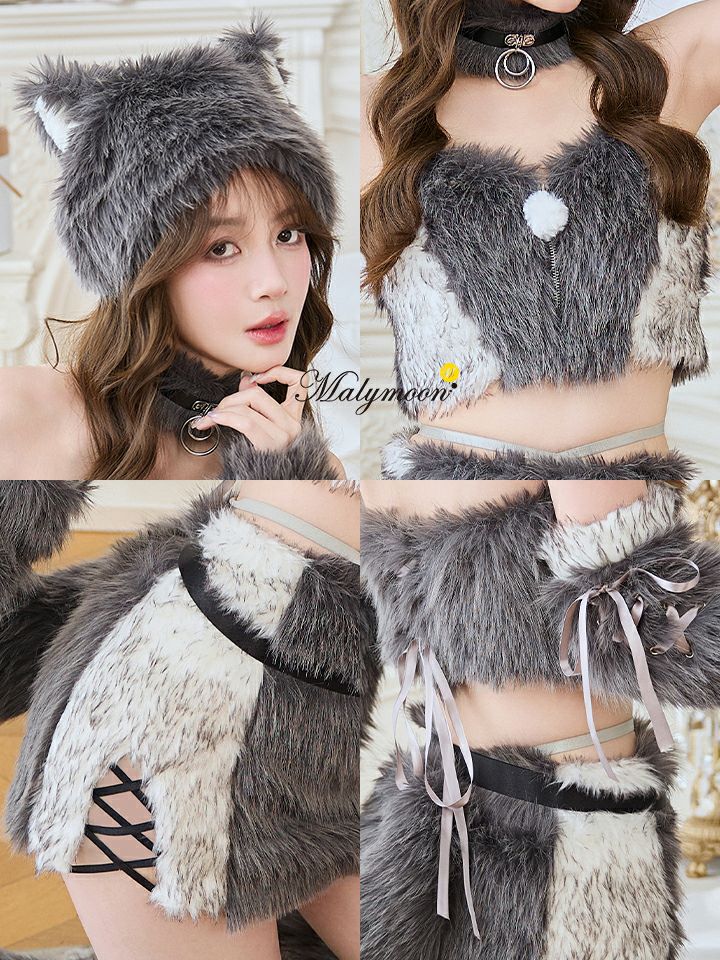 【10点セット】Malymoon マリームーン ファーエッジクロスウルフ  [グレー/ベージュ] ml10274