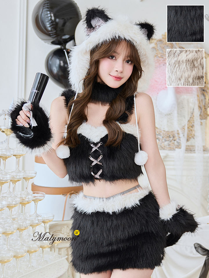 【8点セット】Malymoon マリームーン ツインカラーファーキャット  [ブラック/ベージュ] ml10275