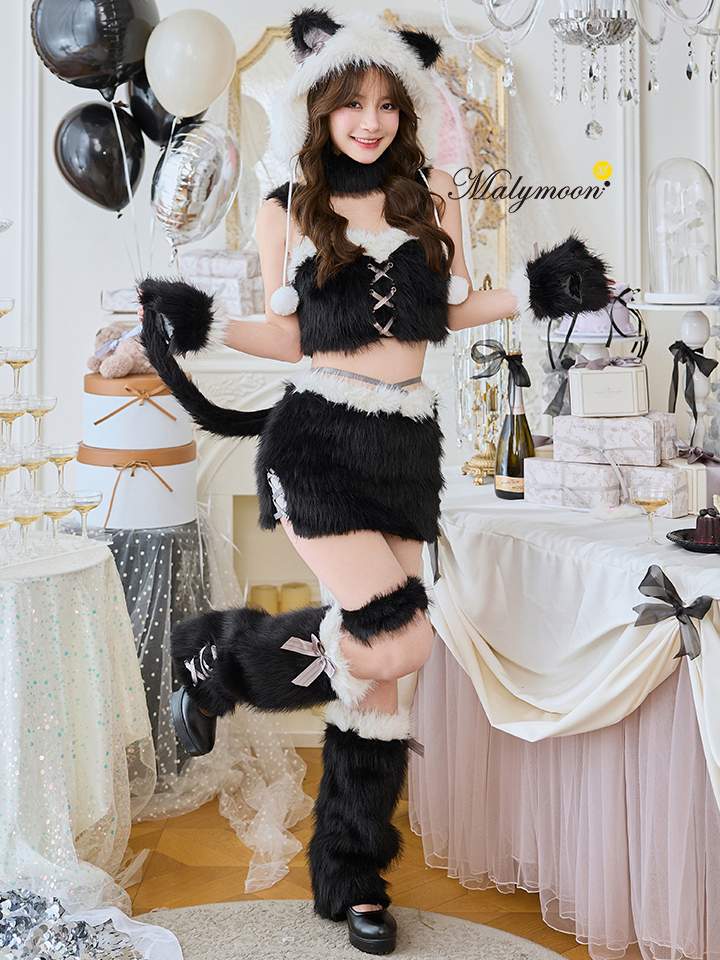 【8点セット】Malymoon マリームーン ツインカラーファーキャット  [ブラック/ベージュ] ml10275